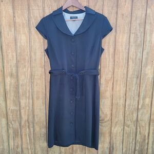 Tahari Arthur Levine Essentials Black Pinstripe Dress Button Up Womens Size 10